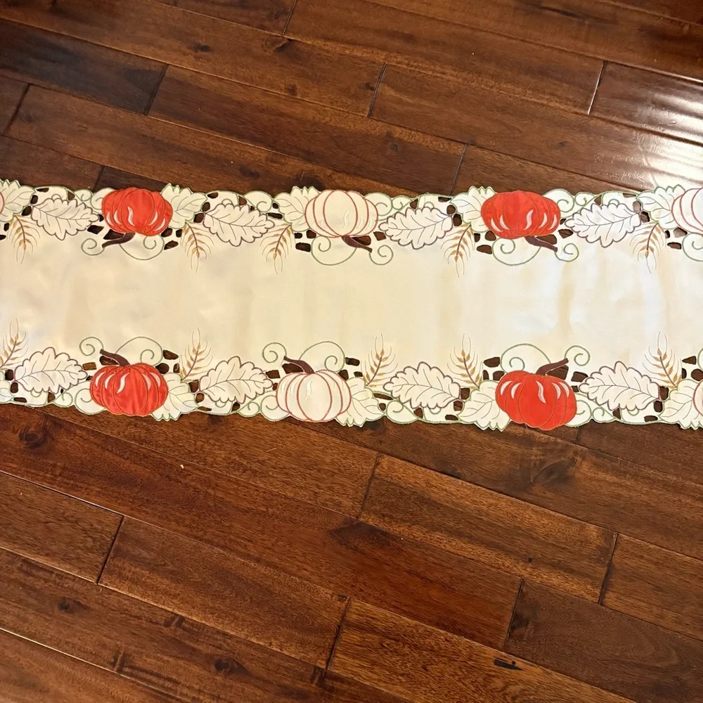 Embroidered Fall Themed Runner with Orange Accents
